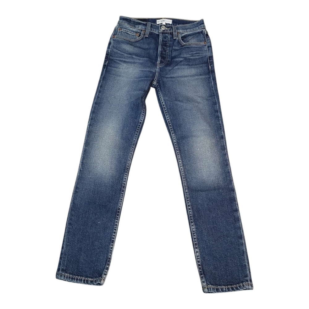 Re/Done Originals Blue‎ Medium Wash Cotton Blend High Rise Ankle Crop Jeans 24
